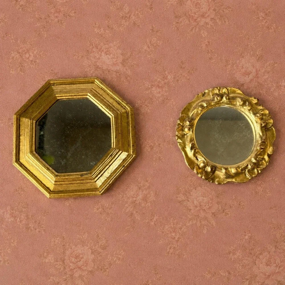 Vintage Italian Florentine Gold Gilt Wall Mirrors 2PC Set Octagon Baroque 7